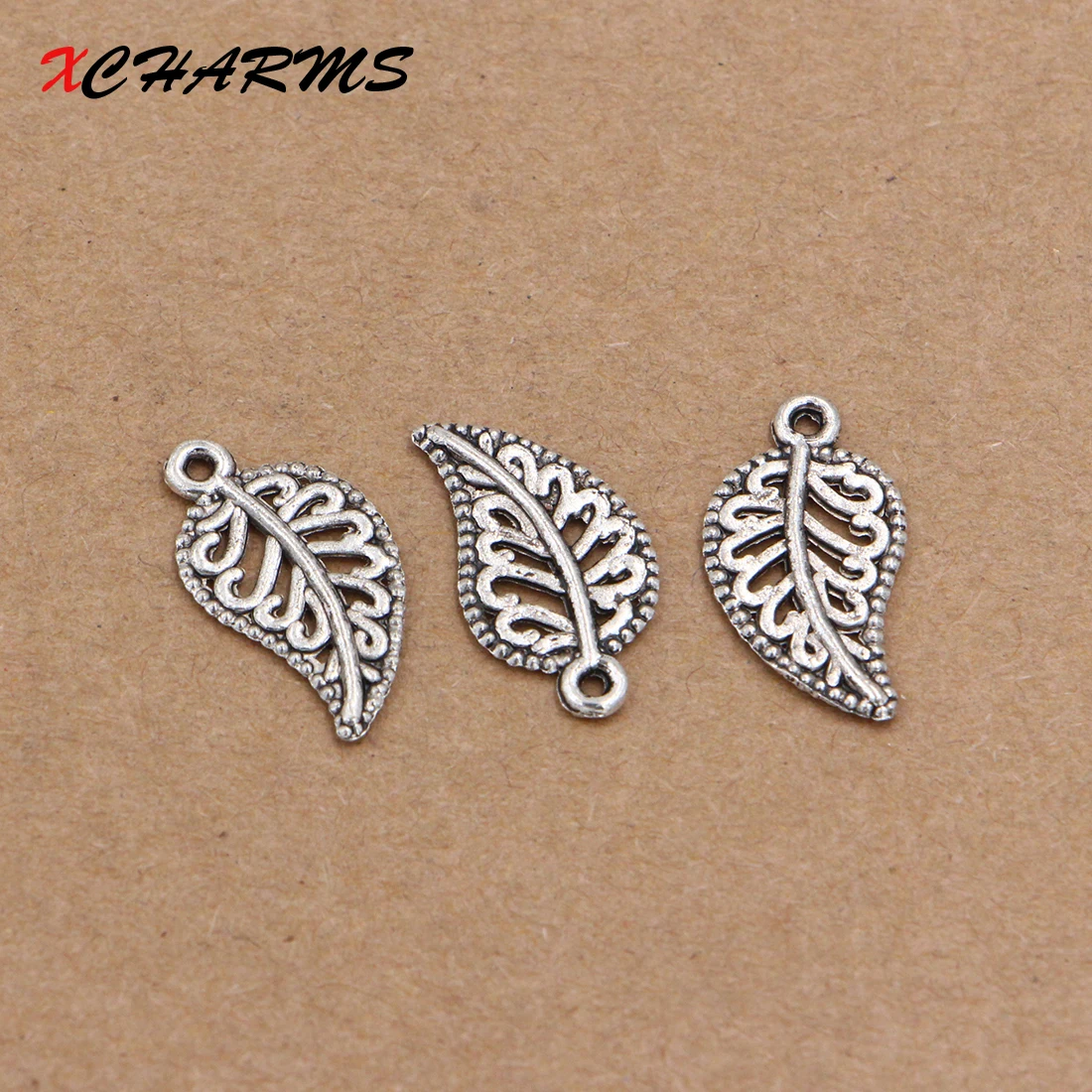 

XCHARMS 20pcs/lot Wholesale 19*10mm Short leaves Jewelry Findings Silver Charms Antique DIY Making Pendant