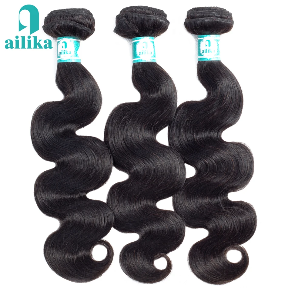 

AILIKA Malaysian Body Wave Bundles 100% Human Hair Bundles 8-28 Inch 1/3/4 Bundle Deals Natural Color Non Remy Hair Extension
