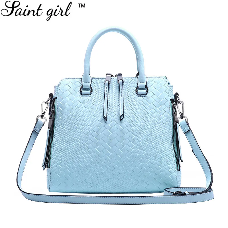

Saint Girl 2016 Summer New Fashion Genuine Leather Shoulder Bag Solid Knitting Satchels Women Handbags Bolsa Feminina SNS217