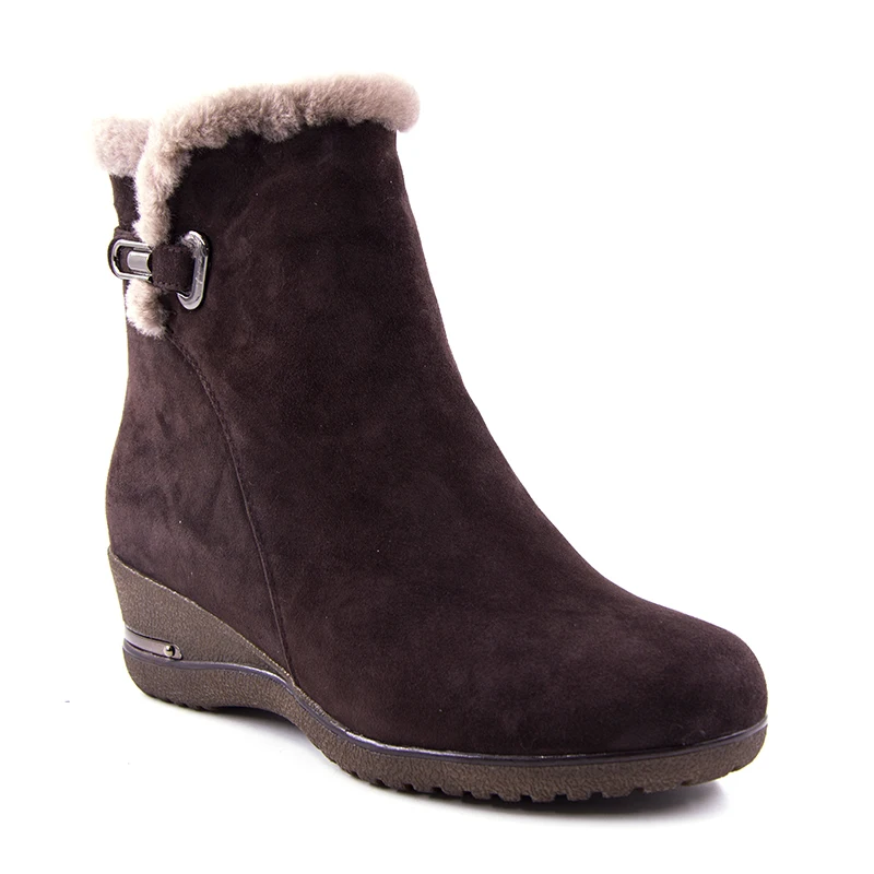 Leder Größe Marke Keile Stiefel Große Schuhe Neue Pelz Echtes Schnee Volles Frauen Winter Knöchel 2019 Einem Brown Wolle wxBI1x