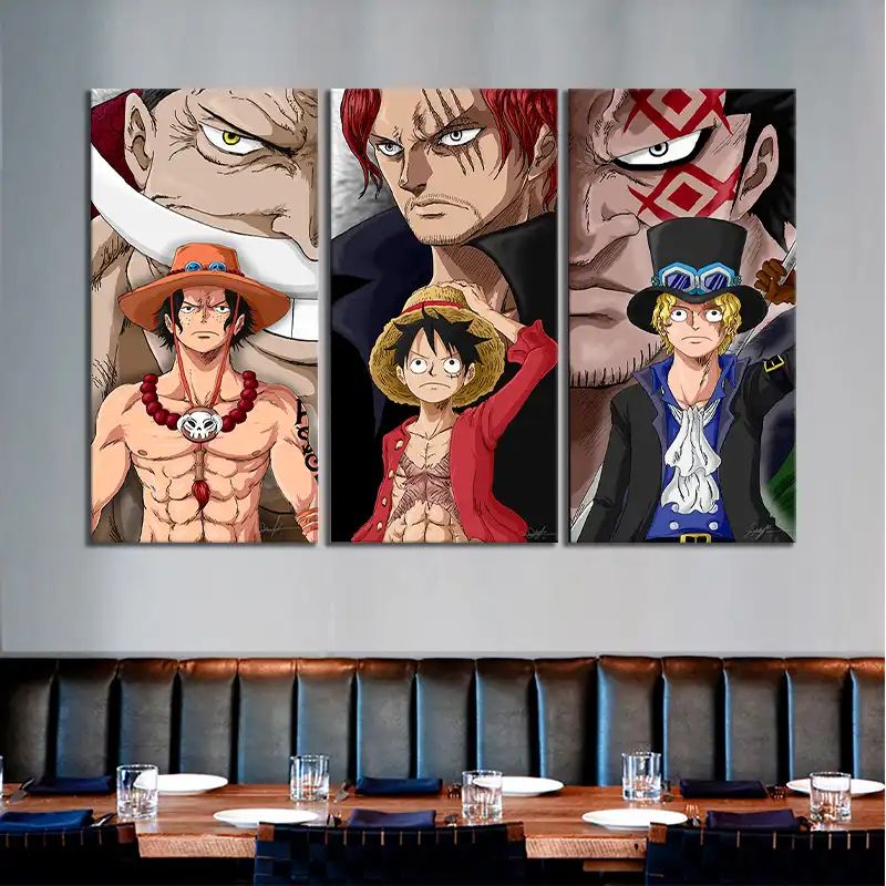 3 Panels Anime One Piece Ace Luffy Sabo Wall Sticker Navy Headquarters Senior General Art Work Wall Picture Home Decoration Gift Painting Calligraphy Aliexpress