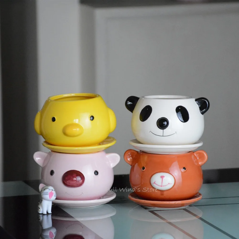 

Cute little animal ceramic small flower pot Creative Panda Chicken bear sloth Desktop decoration Plant pots