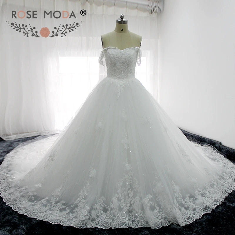 Rose Moda Luxury Off Shoulder Puffy Princess Wedding Ball Gown