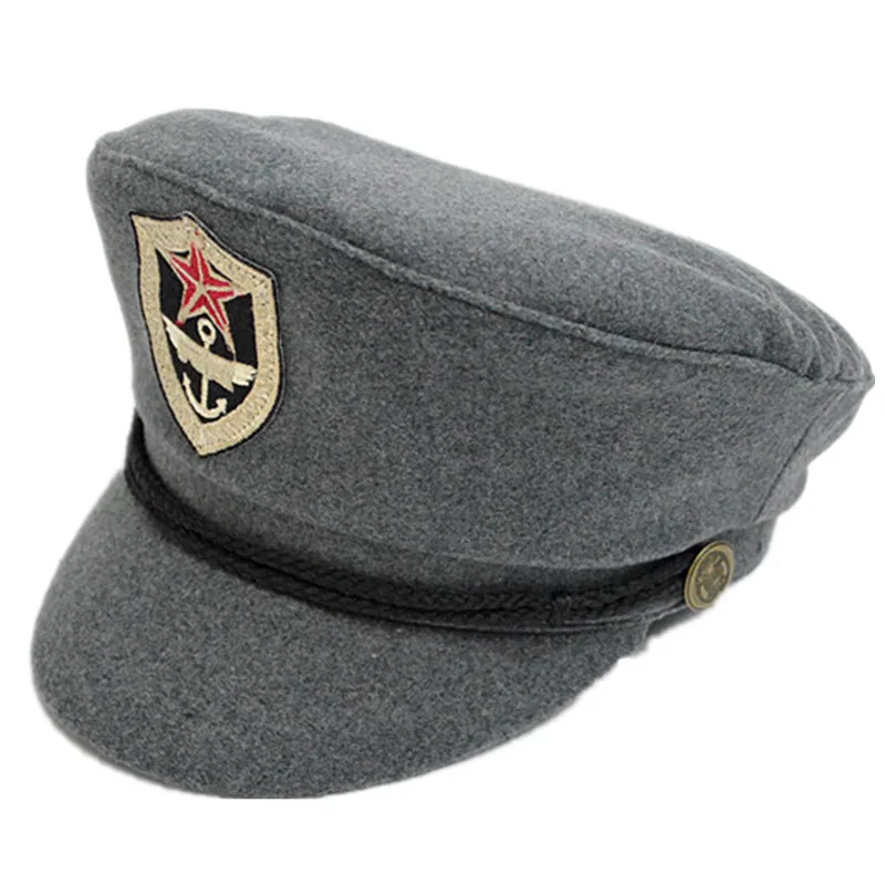 Осенне зимняя шерстяная фетровая Кепка Trilby плоская темно синяя европейская