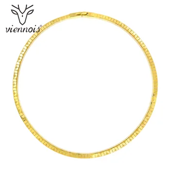 

Viennois Luxury Gold Color Plaid Pattern Choker Torques Necklaces For women Party Wedding Necklaces