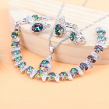 Свадебные серебряные женские Ювелирные наборы 925, Волшебная Радуга, циркониевые ювелирные браслеты, серьги, кольца, кулон, ожерелье, набор, подарочная коробка
