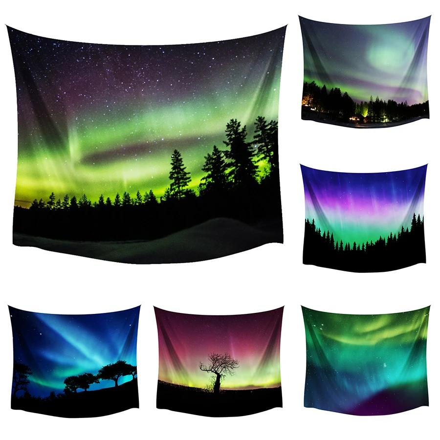 

Monily Mysterious Fantasy Aurora Tapestry Fairy tale world Tropical Scenery Forest Night scene Wall Hanging Polyester Decor