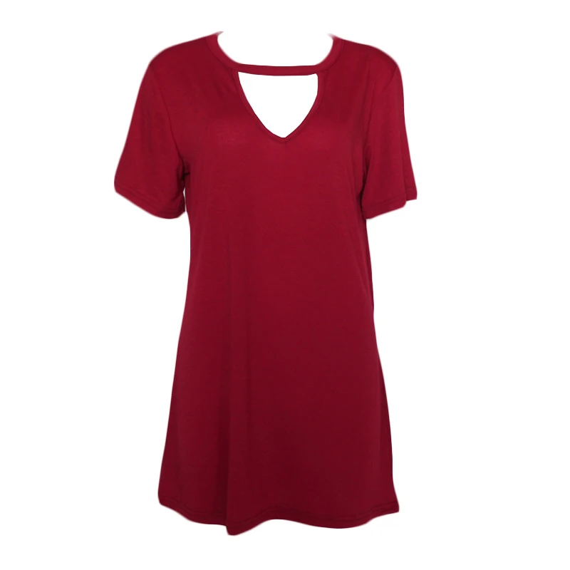 

AZUE Women's Summer Fashion Easy Leisure Sexy Casual Solid Short Sleeve Mini T-shirt Dress Tee Hanging V-neck Halter Loose Top