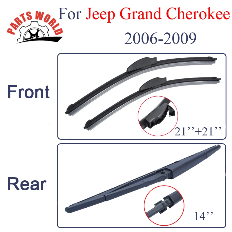 Front and Rear Wiper Blade no Arm For Jeep Grand Cherokee 2006 2009