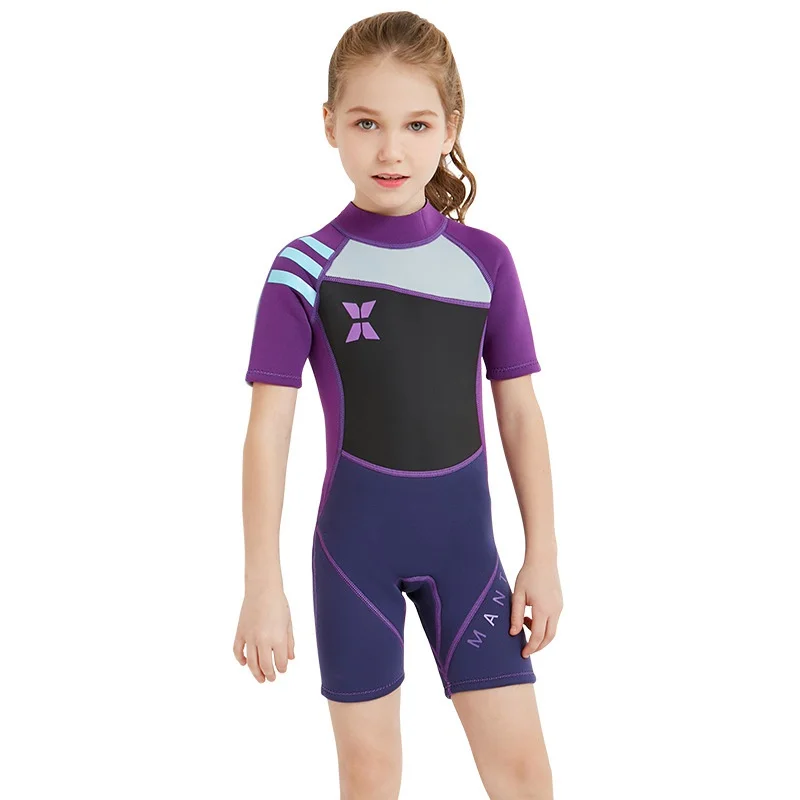 Новинка года, Цельный Детский Гидрокостюм с короткими рукавами 2,5 мм для девочек, костюм для плавания, серфинга теплая одежда для плавания с защитой от ультрафиолета
