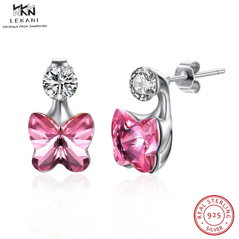 LEKANI кристаллы от Swarovski серьги гвоздики с голубыми кристаллами и бабочками 925