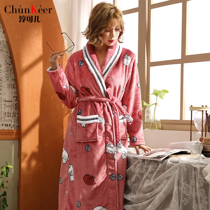 Ladies Long Bathrobe Women Flannel Robe Long design Flannel Bathrobe
