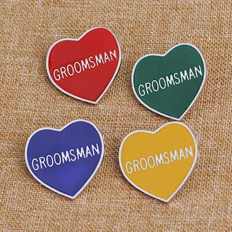 Creative Enamel Brooch Groomsman 4 Colors Wedding Heart Pins Buttons