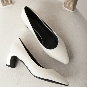 

Women's genuine leather slip-on pumps elegant ladies autumn high heel dress shoes high quality pointed toe comfort evening shoes