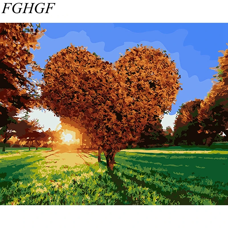 Fghgf Cercevesiz Kalp Agaci Sayilar Tarafindan Diy Boyama Akrilik