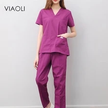 Viaoli Женская и мужская медицинская Униформа форма медсестры одежда с коротким рукавом пальто медицинская одежда кисть одежда для рук синий фиолетовый