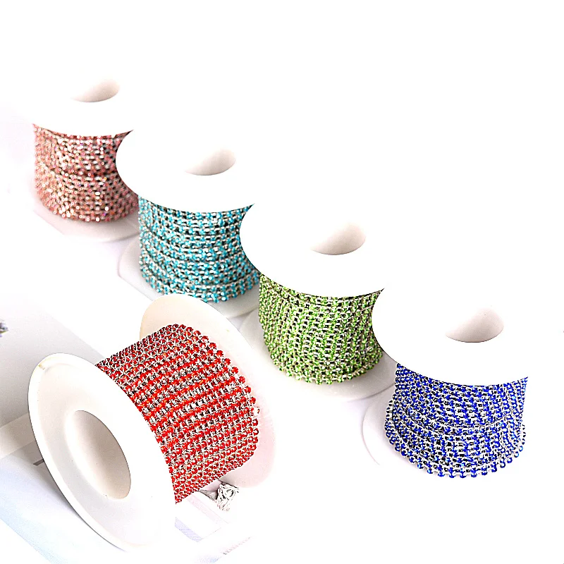 

SS6 10 Yards Colorful Sparse Rhinestone Cup Chain With Metal Base Sew On Rhinestones Trimming For Wedding Dress F0083