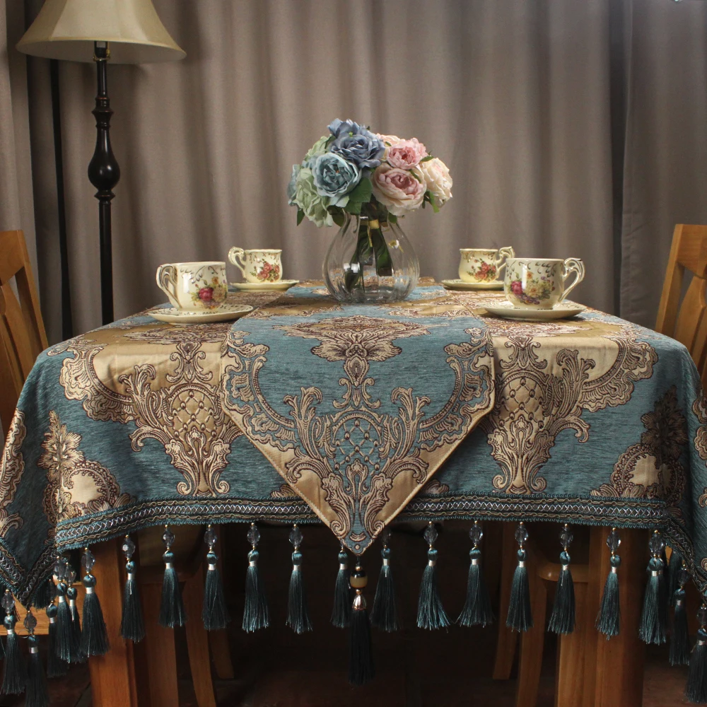 CURCYA Европейский синий синель жаккард роскошные скатерти формальный обеденный стол чехлы для дома Декоративная скатерть размер на заказ