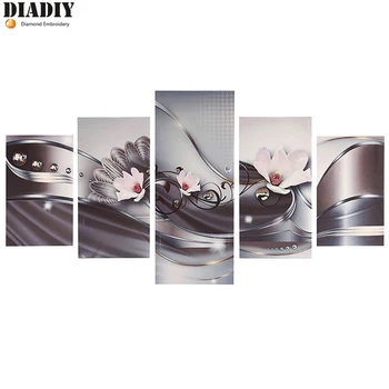 

5pcs 5D DIY Full round Diamond Painting "pink flower" Multi-picture Combination Embroidery Cross Stitch Mosaic Decor