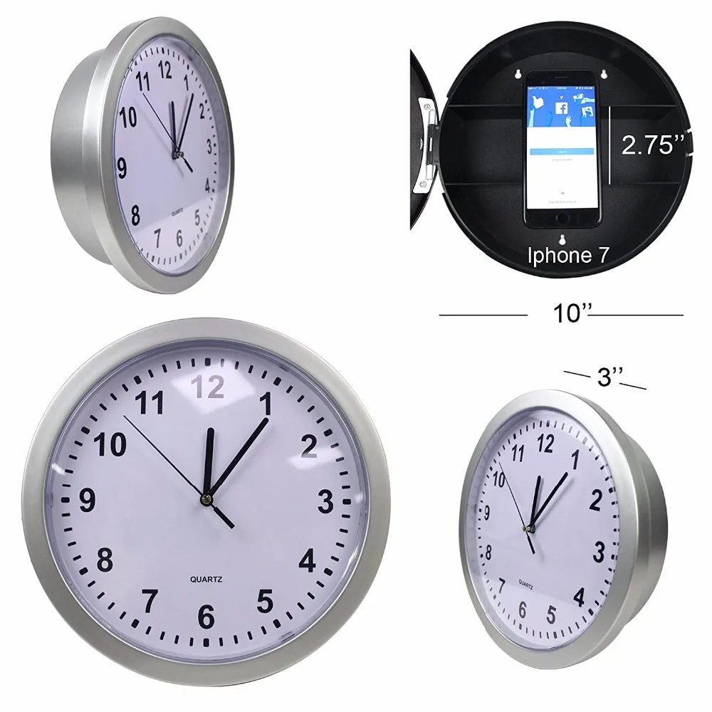 Часы-Сейф безопасные секретные сейфы скрытый Сейф настенные часы пластиковые серебряные настенные часы отсек шкатулка 10"