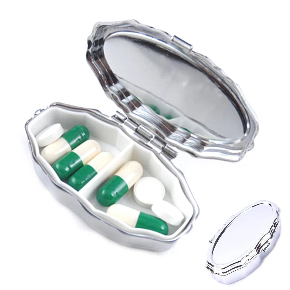 New Metal Oval 2 Grid Moistureproof Medicine Holder Pill Storage Box