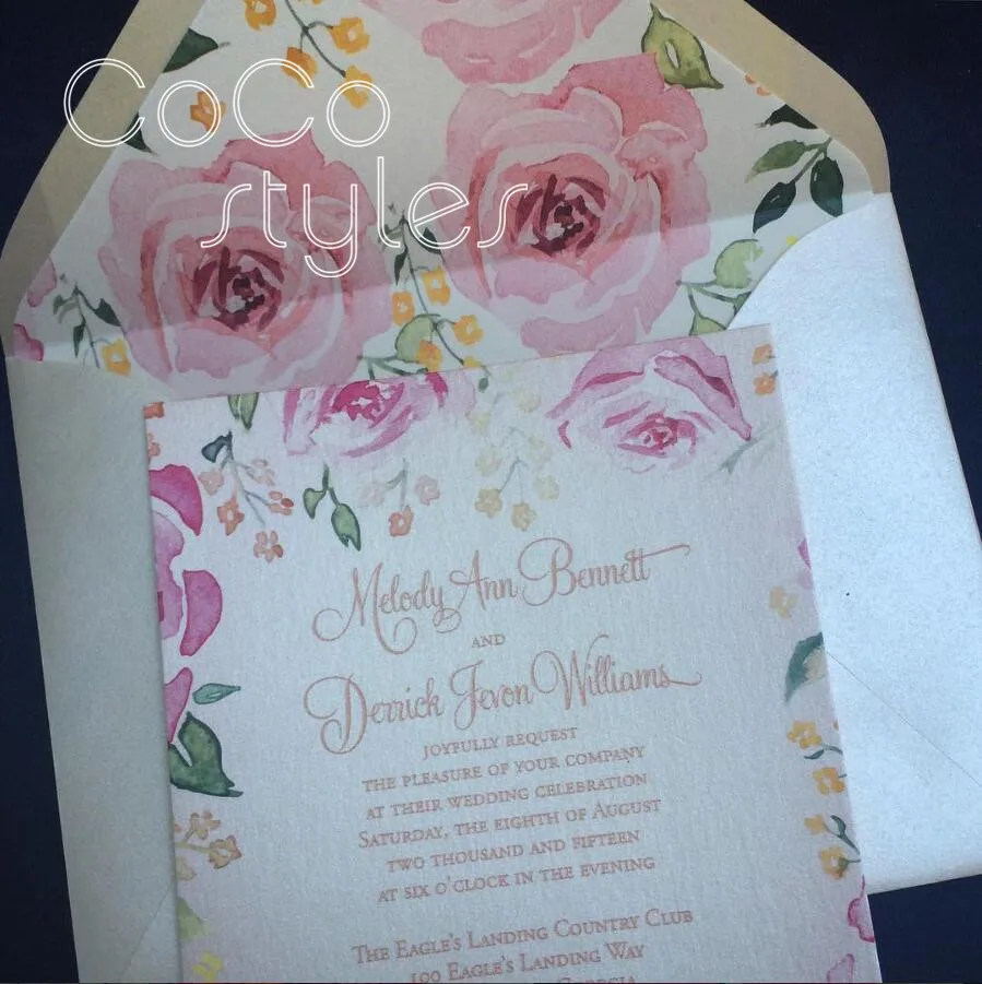  Cocostyles personalized elegant floral design gold foiling invitation card with match envelope for  - 32889980997
