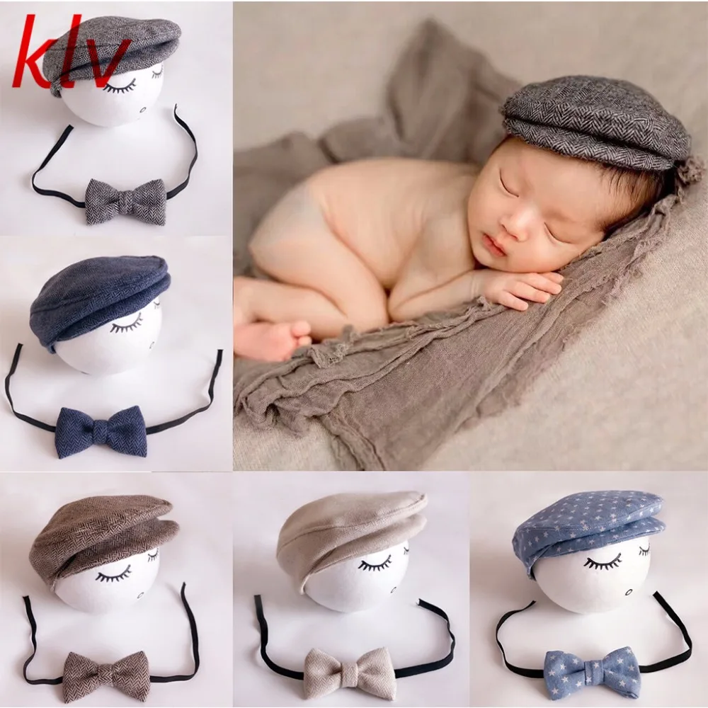 

KLV New 1Set Crochet Baby Toddler Hat And Tie Handmade Newborn Photography Props Baby Cap Beanie Infant Bow Tie Set