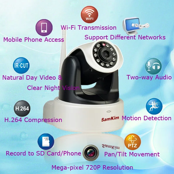 P2P WiFi 720P Megapixel HD Wireless Pan Tilt IP Camera Home Baby Monitor Robot Nanny Camera Support Video Record Mobile Phone