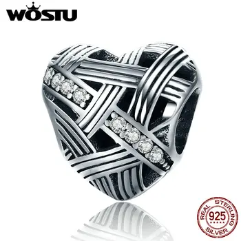 

WOSTU Vintage 925 Sterling Silver Twining Heart Beads Fit Original WST Charm Bracelet DIY Jewelry Accessories Gift CQC165