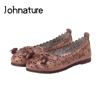 

Johnature 2020 New Summer Handmade Genuine Leather Casual Retro Cover Heel Cross-tied Shallow Flat With Sandals Women Shoes