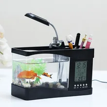 Миниатюрные для аквариума пластиковые аквариумные USB Авто Мини-аквариум для рыб с светодиодный дисплей светодиодный экран и часы аквариум Многофункциональный