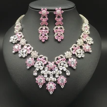 2017 new fashion luxury elegant romantic pink flower zircon necklace set,wedding bride dinner party formal dress banquet jewelry