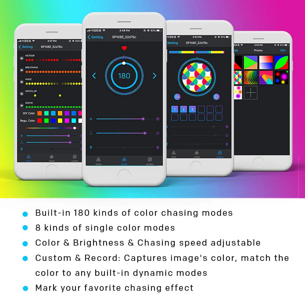 Dream Color 2811 Led Strip Light with Chasing Effect, APP Controlled Rope Light Kit with Power Supply and SP108E WiFi Controller Dream Color 2811 Led Strip Light with Chasing Effect, APP Controlled Rope Light Kit with Power Supply and SP108E WiFi Controller