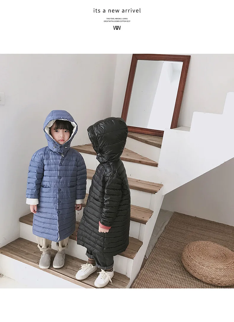 Зимняя детская одежда с длинными рукавами и отложным воротником из полиэстера, однобортный пуховик на молнии для мальчиков и девочек со съемным капюшоном