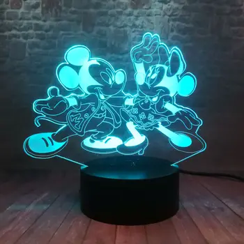 

Dancing Mickey&Minnie Anime Figuras Model 3D Nightlight LED 7 Colors Changing Light Mickey Mouse Family Figure Party Toys