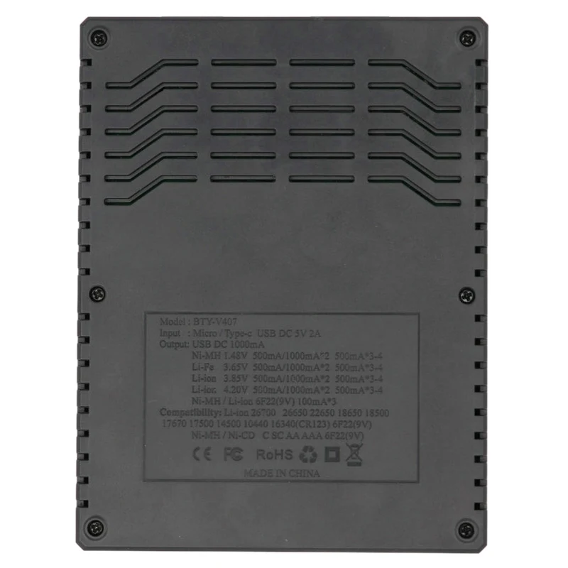 BTY V407 зарядное устройство Li Ion fe Ni MH CD умное быстрое для 18650 26650 6F22 9V AA AAA 16340