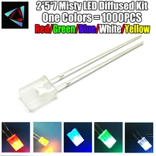 1000 шт 2*5*7 квадратный светодиодный мистический светодиодный диффузный комплект 2*5*7 мм белый зеленый красный синий желтый 5 цветов