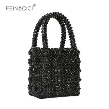 

Pearls bag beaded box totes bag women party vintage handbag 2019 summer luxury brand white black blue wholesale wholesale