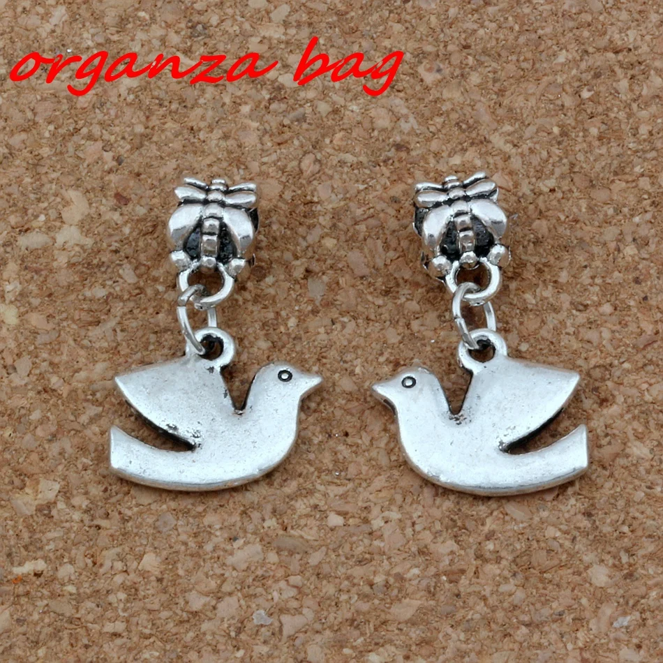 

20pcs/lot Dangle Ancient silver Peace Dove Bird Charm Big Hole Beads Fit European Charm Bracelet Jewelry 17x25mm A-250a
