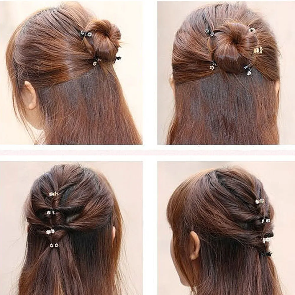 12pcs Black Plastic Mini Crystal Rhinestone Flower Hair Clips 4 Claws Clamps Hairpin For Women Ladies Hair Styling Tools