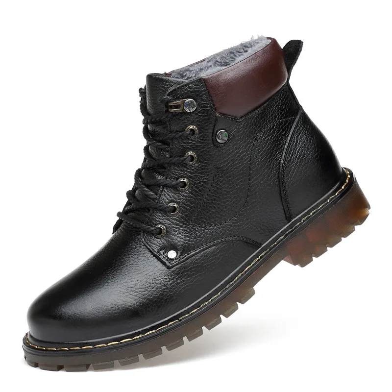 

New Arrival Leather Men Walking Shoes Medium Cut Snow Boots Sneakers Black Super Warm Sports Shoes for Male Big Size 11