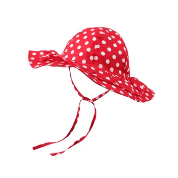

Red Baby Girls Sun Hat Polka Dot Flower Bucket Cap Lace Up Girls Hat With Large Brim Sping Summer Autumn Kids Toddler Sun Hat