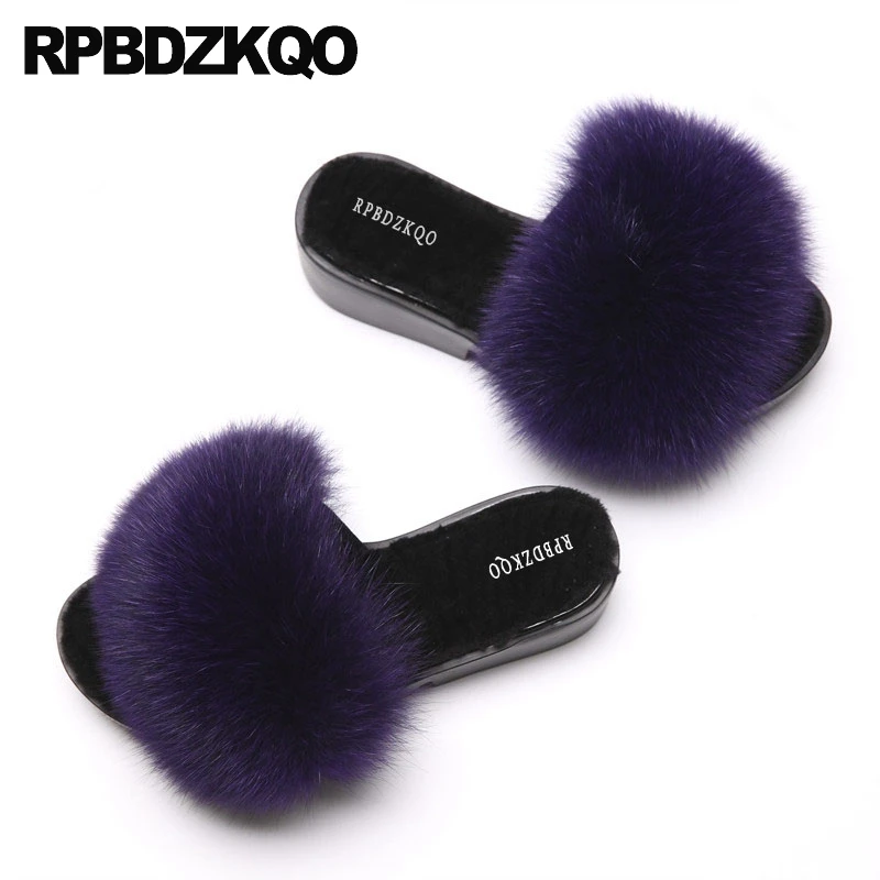

Turquoise Wedge Slippers Furry Platform Soft Women Shoes 2018 Spring Fur Yellow Flatform Sandals Fluffy Slip On Purple Slides