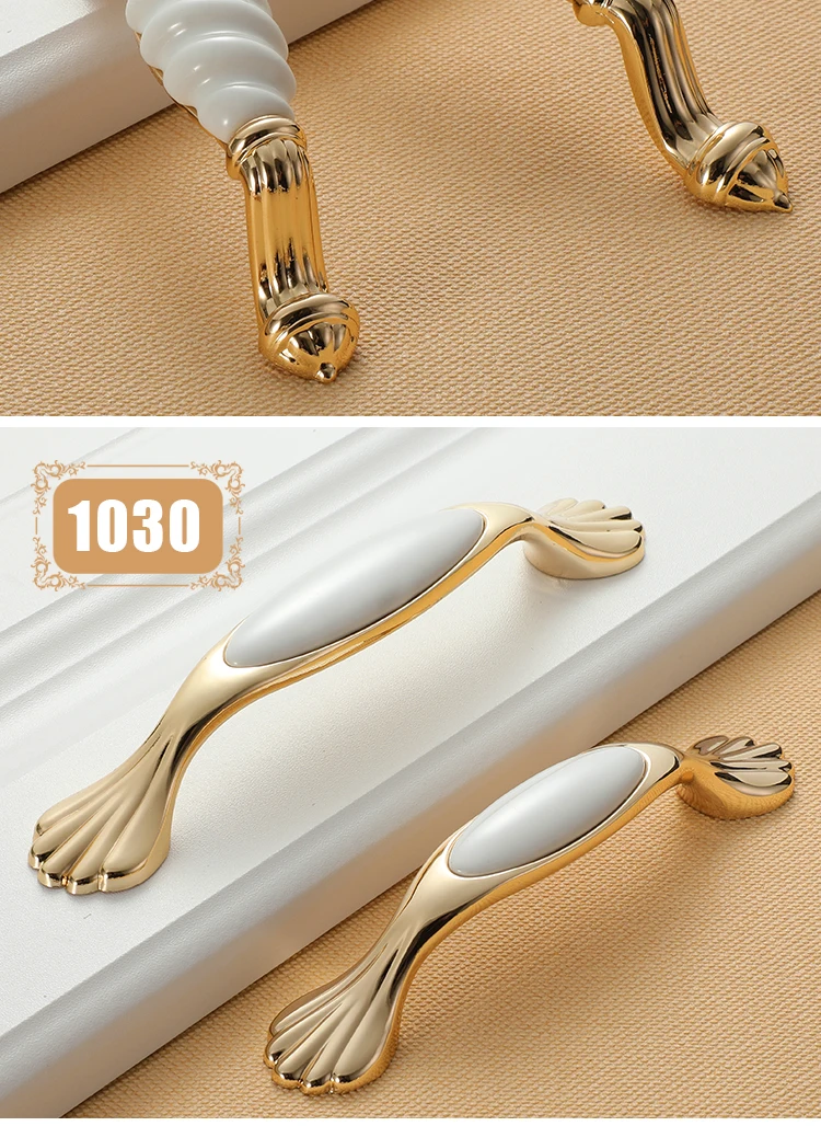 NAIERDI Gold White Creamic Gold Cabinet Handles Knobs Drawer Pulls Kitchen Door Handles Furniture Handle Cabinet Door Hardware