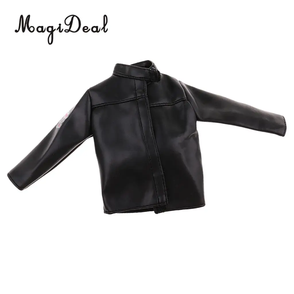 MagiDeal 1/6 Scale Black PU Leather Male Jacket Coat Clothes for 12 Inch Action Figures Doll Toys Accessories