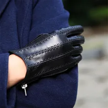 Новые женские перчатки из натуральной овечьей кожи на молнии; сезон осень-зима; теплые плюшевые модные черные перчатки для вождения; женские XC-111