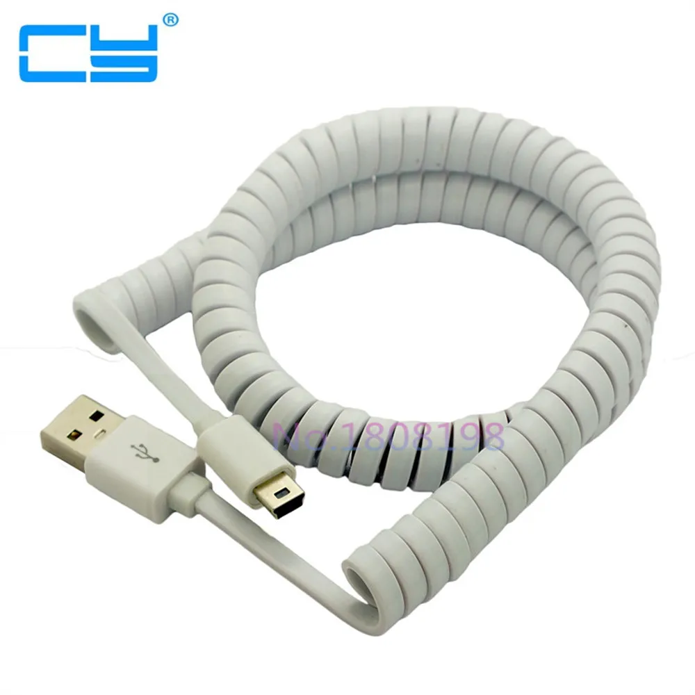 

250cm 2.5m Spring Coiled USB 2.0 Male to Mini USB 5 Pin Data Sync Charger Cable