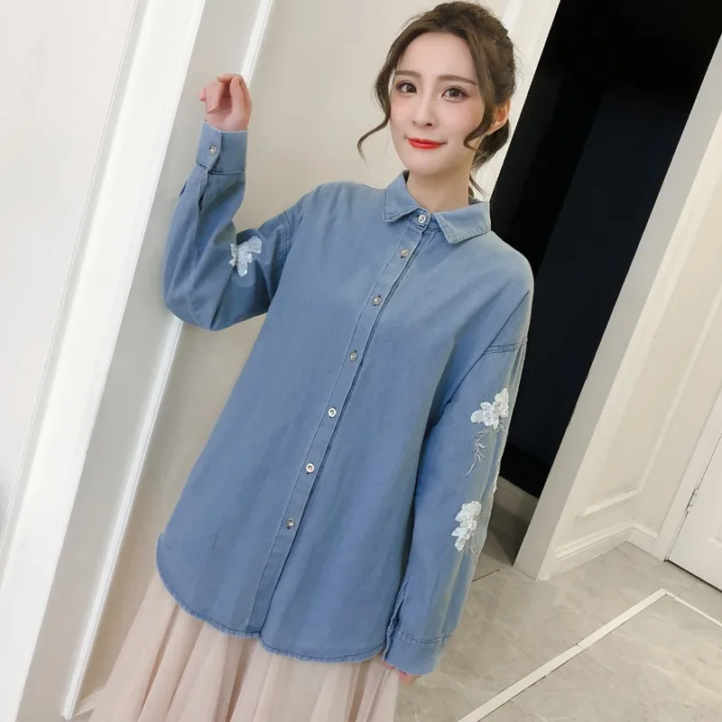 Весенняя Новинка Camisa Feminina Manga Longa вышивка кружево бант на шнуровке повседневные