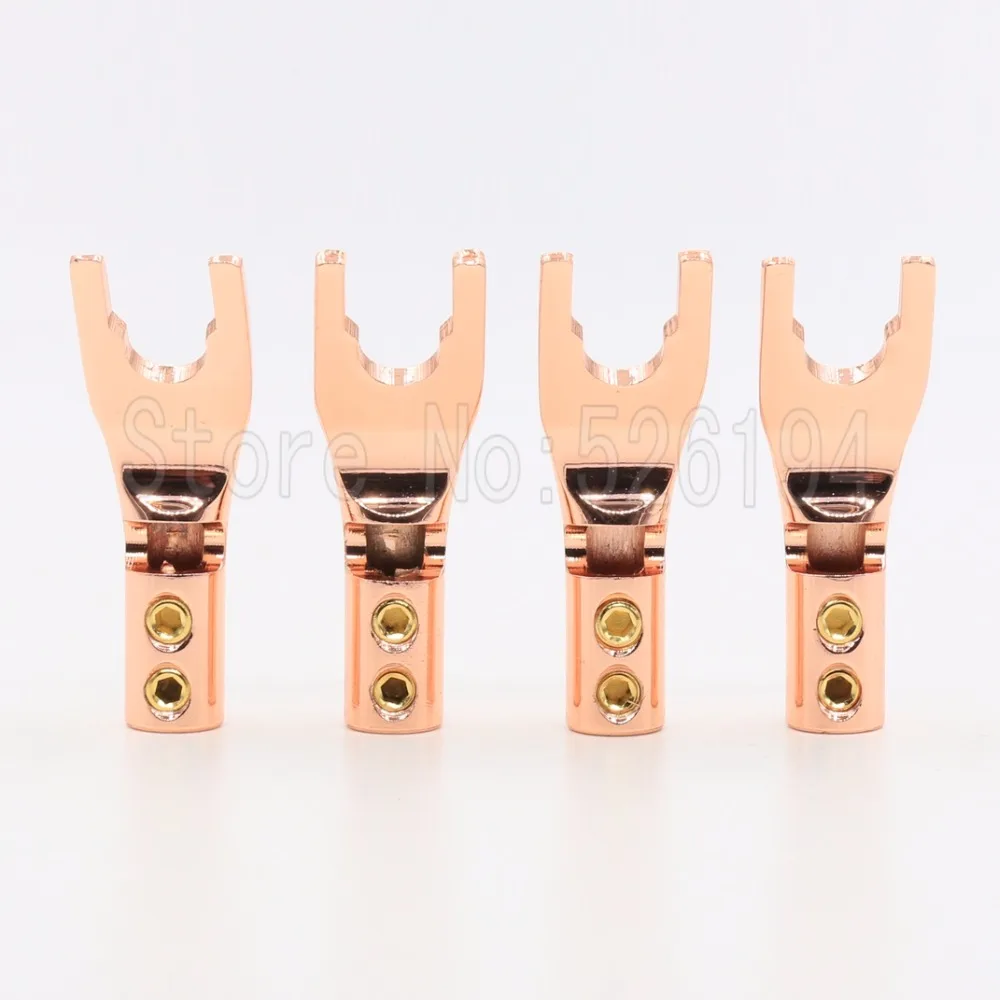 

Free shipping 4pcs Pure Copper Speaker Cable Wire spade Plug AMP Terminal Y fork for speaker cable