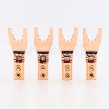 Free shipping 4pcs Pure Copper Speaker Cable Wire spade Plug AMP Terminal Y fork for speaker cable